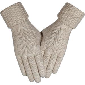 Achiou Women Winter Gloves, Touch Screen Texting Gloves, Elastic Soft Warm Knit Lined, One Size(Khaki)