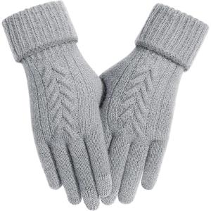 Achiou Women Winter Gloves, Touch Screen Texting Gloves, Elastic Soft Warm Knit Lined, One Size(Light Gray)