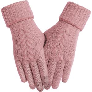 Achiou Women Winter Gloves, Touch Screen Texting Gloves, Elastic Soft Warm Knit Lined, One Size(Pink)