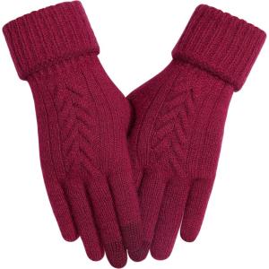 Achiou Women Winter Gloves, Touch Screen Texting Gloves, Elastic Soft Warm Knit Lined, One Size(Red)