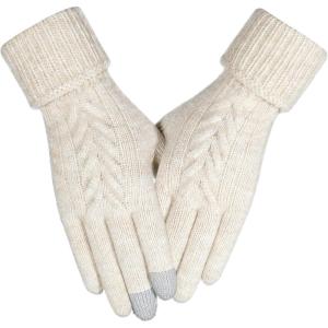 Achiou Women Winter Gloves, Touch Screen Texting Gloves, Elastic Soft Warm Knit Lined, One Size(White)
