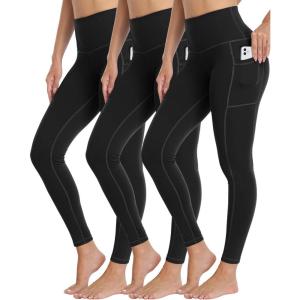 LZYVOO 3 Pack Leggings with Pockets for Women,High Waisted Workout Tummy Control Yoga Pants (3Pack Black-M)