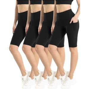 LZYVOO 4 Pack Women’s Biker Shorts with Pockets, High Waist Workout Yoga Shorts for Women (4 Pack Black-XL)