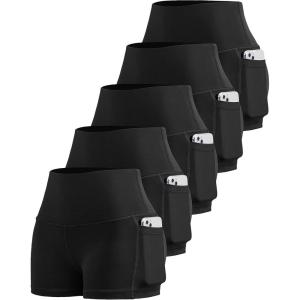 LZYVOO Biker Spandex Shorts Women, High Waisted Tummy Control Workout Yoga Shorts with Pockets(5packs – Black/Black/Black/Black/Black)
