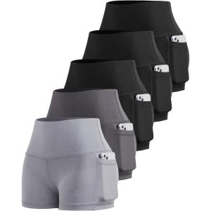 LZYVOO Biker Spandex Shorts Women, High Waisted Tummy Control Workout Yoga Shorts with Pockets(5packs – Black/Black/Black/Dark Gray/Light Gray)