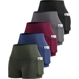 LZYVOO Biker Spandex Shorts Women, High Waisted Tummy Control Workout Yoga Shorts with Pockets(5packs – Black/Dark Gray/Navy/Burgundy/Army Green)