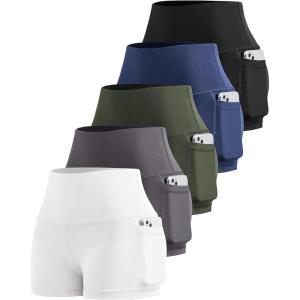 LZYVOO Biker Spandex Shorts Women, High Waisted Tummy Control Workout Yoga Shorts with Pockets(5packs – Black/Navy/Army Green/Dark Gray/White)