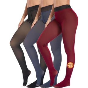 LZYVOO Fleece Lined Winter Tights Women – Fake Translucent Warm Pantyhose Sheer Thick Thermal Tights Leggings(3 Packs – Black  Navy  Wine)