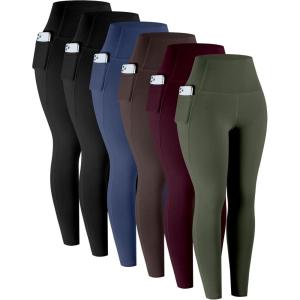 LZYVOO Leggings with Pockets for Women, 6 Packs Soft High Waisted Tummy Control Workout Yoga Pants(6 Packs – Black black navy brown army Green cassis)