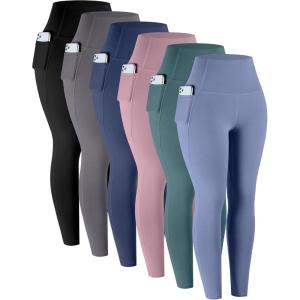 LZYVOO Leggings with Pockets for Women, 6 Packs Soft High Waisted Tummy Control Workout Yoga Pants(6 Packs – Black gray navy lilac Pink teal blue)
