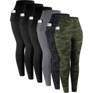 LZYVOO Leggings with Pockets for Women, 6 Packs Soft High Waisted Tummy Control Workout Yoga Pants(6 Packs -Black black gray camo Green camo Gray)