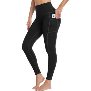 LZYVOO Leggings with Pockets for Women, High Waisted Tummy Control Workout Yoga Pants (Black-M)