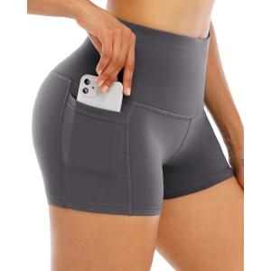 LZYVOO Spandex Shorts for Women with Pockets,Women’s High Waisted Yoga Workout Booty Shorts(3″ Dark Gray-M)