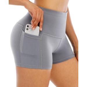 LZYVOO Spandex Shorts for Women with Pockets,Women’s High Waisted Yoga Workout Booty Shorts(3″ Light Gray-S)