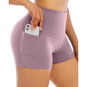 LZYVOO Spandex Shorts for Women with Pockets,Women’s High Waisted Yoga Workout Booty Shorts(3″ Pink-S)
