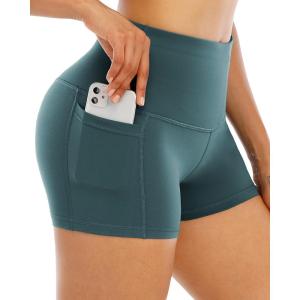 LZYVOO Spandex Shorts for Women with Pockets,Women’s High Waisted Yoga Workout Booty Shorts(3″ Teal-M)