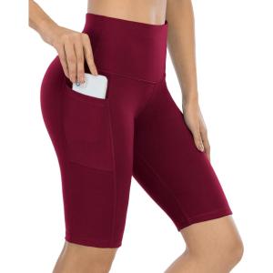LZYVOO Women’s Biker Shorts with Pockets, High Waist Workout Yoga Shorts for Women (12″ Burgundy-XL)
