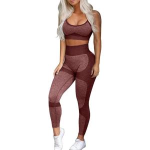 OLCHEE Women’s Workout Sets 2 Piece – Seamless Yoga Leggings and Cross-Strap Sports Bra Gym Outfits Activewear Matching Set(Bra and Leggings: Chocolate)