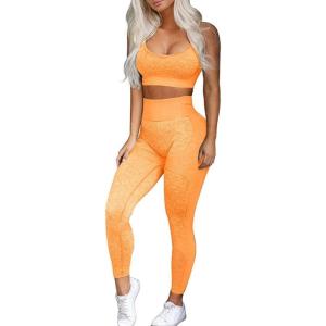 OLCHEE Women’s Workout Sets 2 Piece – Seamless Yoga Leggings and Cross-Strap Sports Bra Gym Outfits Activewear Matching Set(Bra and Leggings: Orange)