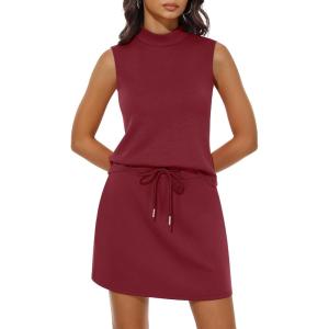 OLCHEE Womens Two Piece Skirt Sets Summer Casual Vacation Outfits Mock Neck Sleeveless Tennis Skorts Matching Lounge Set(Cherry Red)
