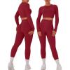 imageOLCHEE Womens Workout Sets 2 Piece Seamless Long Sleeve Crew Neck Crop Top Shirts Scrunch Butt Leggings Gym Yoga OutfitsCherry Red