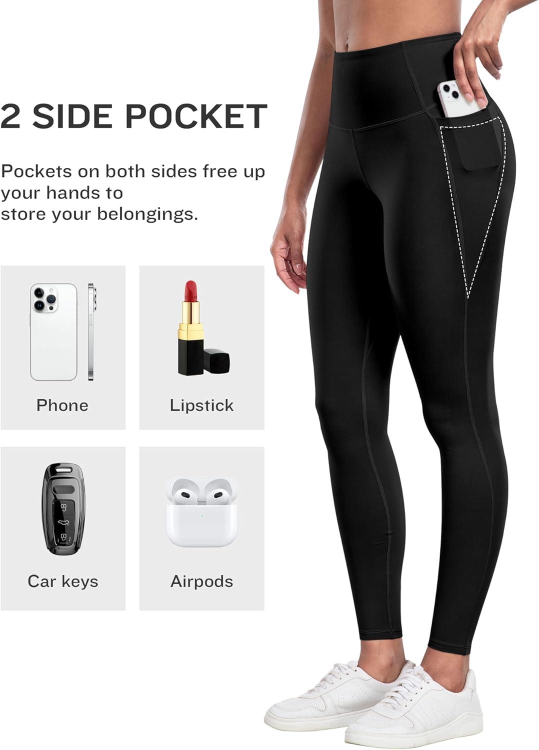 imageLZYVOO Leggings with Pockets for Women 6 Packs Soft High Waisted Tummy Control Workout Yoga PantsBlack black black black black black