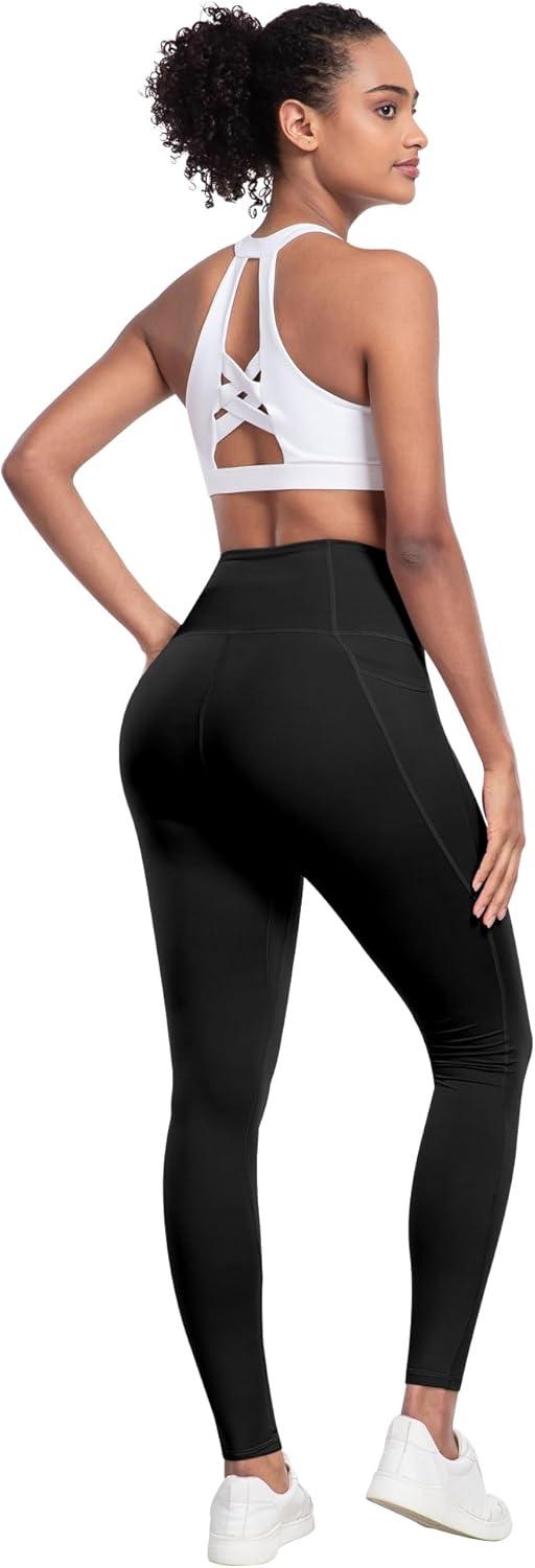 imageLZYVOO Leggings with Pockets for Women 6 Packs Soft High Waisted Tummy Control Workout Yoga PantsBlack black black black black black