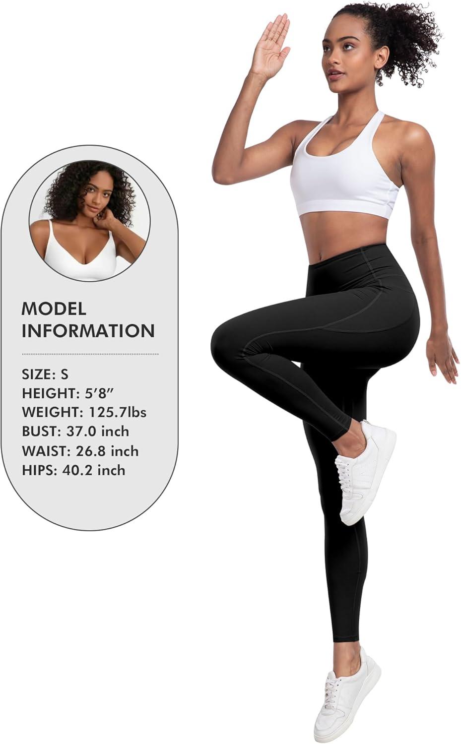 imageLZYVOO Leggings with Pockets for Women 6 Packs Soft High Waisted Tummy Control Workout Yoga PantsBlack black black black black black
