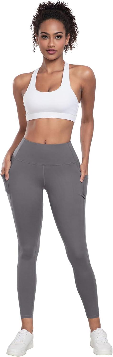 imageLZYVOO Leggings with Pockets for Women 6 Packs Soft High Waisted Tummy Control Workout Yoga PantsBlack black black black dark Gray light Gray