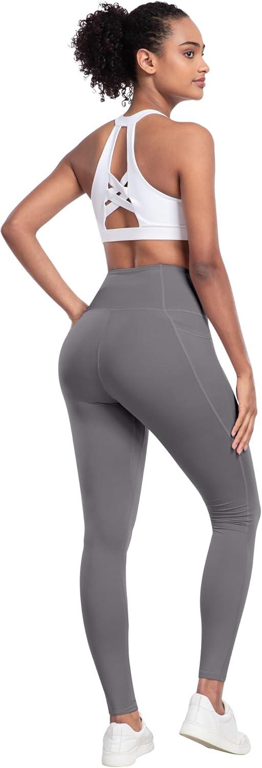 imageLZYVOO Leggings with Pockets for Women 6 Packs Soft High Waisted Tummy Control Workout Yoga PantsBlack black black black dark Gray light Gray