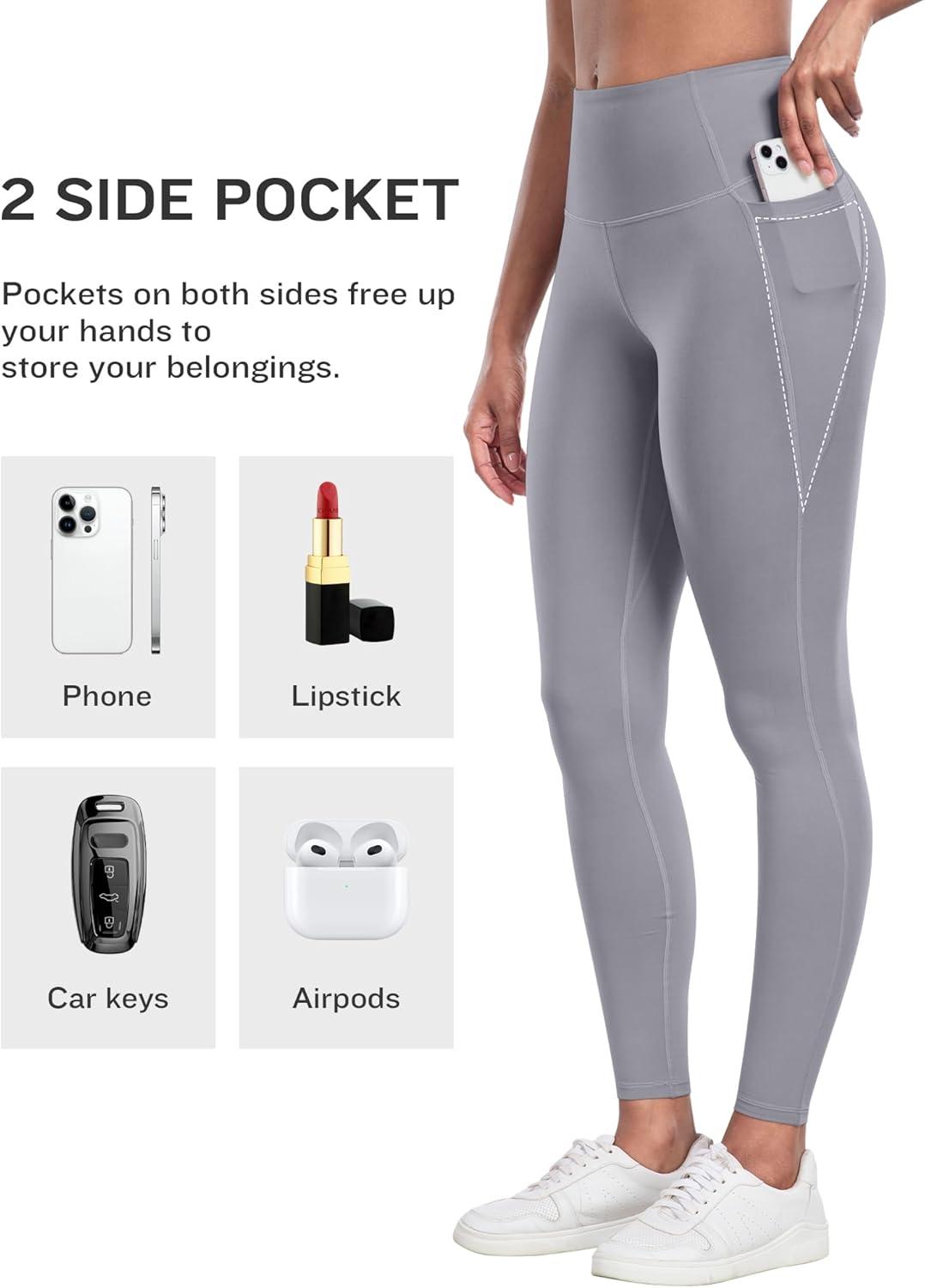imageLZYVOO Leggings with Pockets for Women 6 Packs Soft High Waisted Tummy Control Workout Yoga PantsBlack black black black dark Gray light Gray