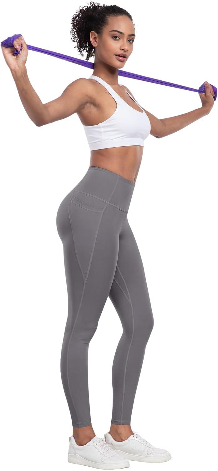 imageLZYVOO Leggings with Pockets for Women 6 Packs Soft High Waisted Tummy Control Workout Yoga PantsBlack black black black dark Gray light Gray