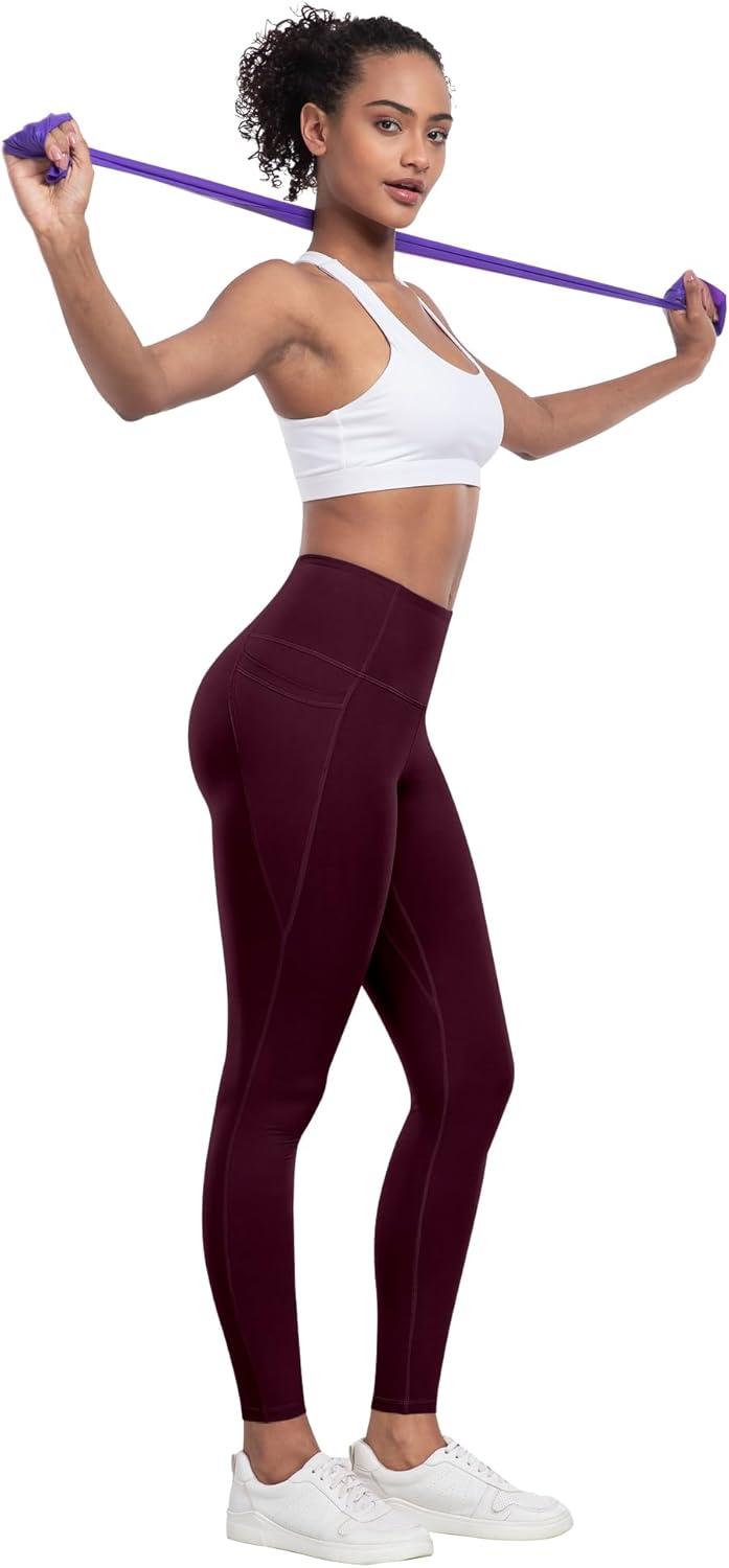 imageLZYVOO Leggings with Pockets for Women 6 Packs Soft High Waisted Tummy Control Workout Yoga PantsBlack black black gray brown cassis