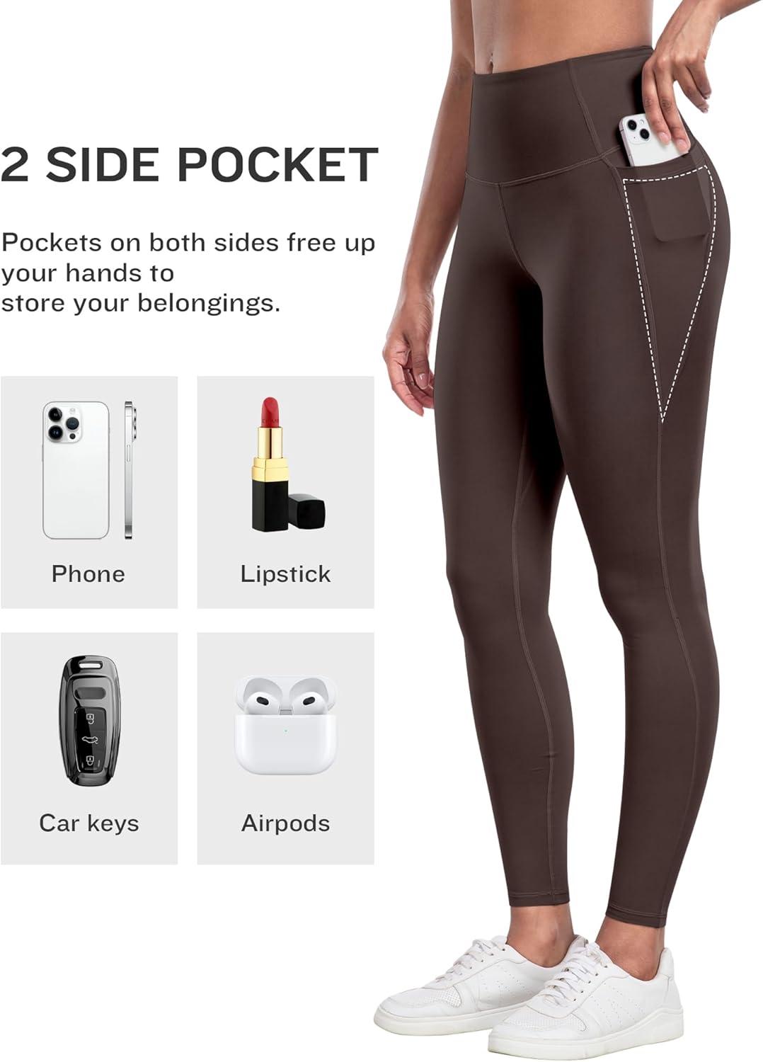 imageLZYVOO Leggings with Pockets for Women 6 Packs Soft High Waisted Tummy Control Workout Yoga PantsBlack black black gray brown cassis