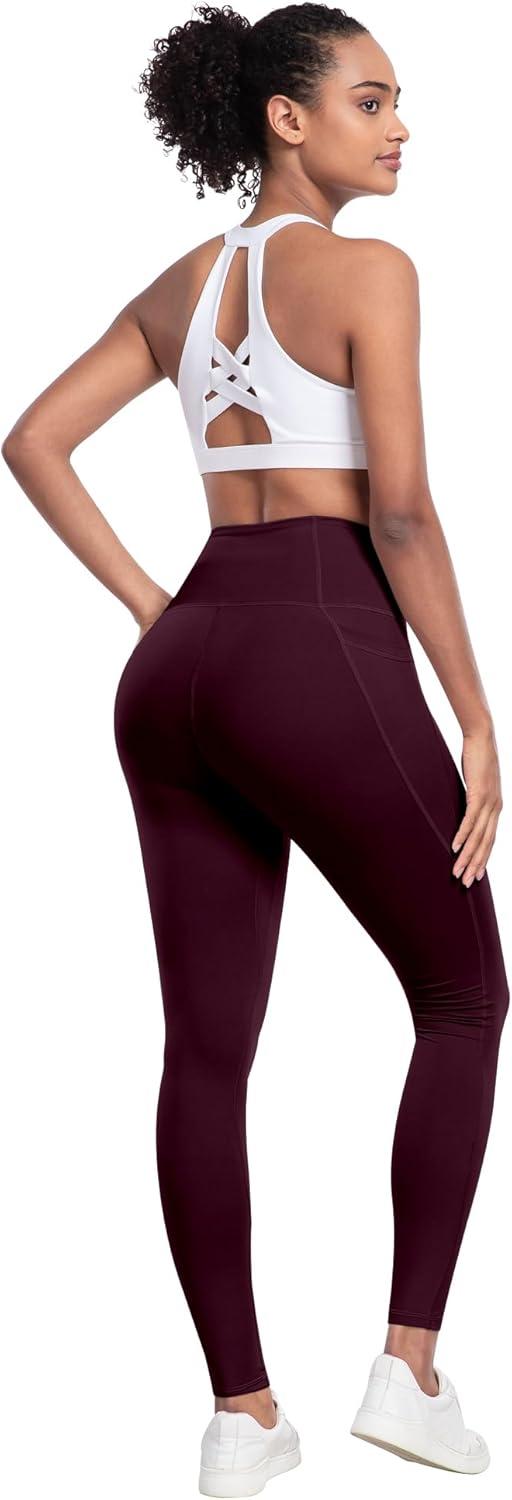 imageLZYVOO Leggings with Pockets for Women 6 Packs Soft High Waisted Tummy Control Workout Yoga PantsBlack black black gray brown cassis
