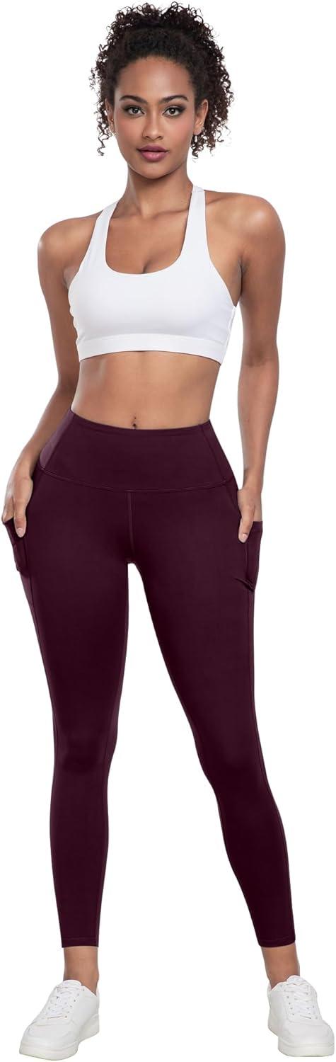 imageLZYVOO Leggings with Pockets for Women 6 Packs Soft High Waisted Tummy Control Workout Yoga PantsBlack black black gray brown cassis