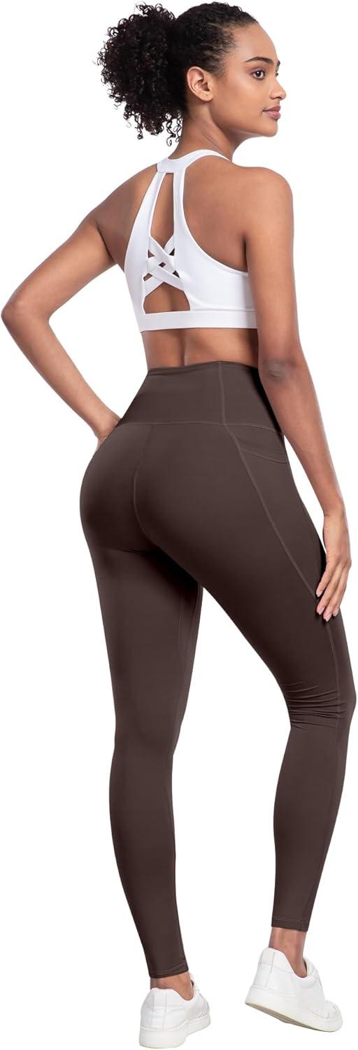 imageLZYVOO Leggings with Pockets for Women 6 Packs Soft High Waisted Tummy Control Workout Yoga PantsBlack black black gray navy brown