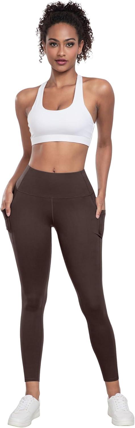imageLZYVOO Leggings with Pockets for Women 6 Packs Soft High Waisted Tummy Control Workout Yoga PantsBlack black black gray navy brown