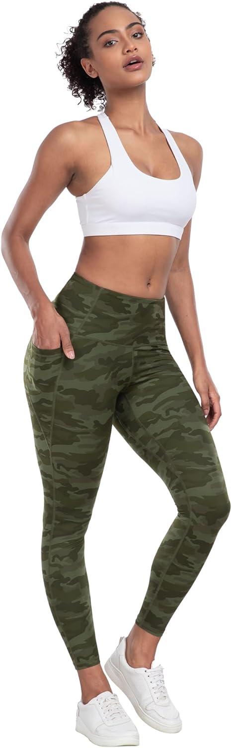 imageLZYVOO Leggings with Pockets for Women 6 Packs Soft High Waisted Tummy Control Workout Yoga PantsBlack black gray camo Green camo Gray