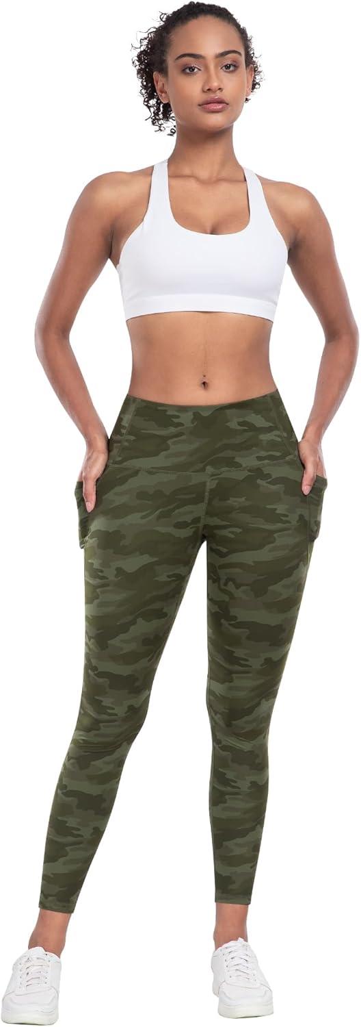 imageLZYVOO Leggings with Pockets for Women 6 Packs Soft High Waisted Tummy Control Workout Yoga PantsBlack black gray camo Green camo Gray