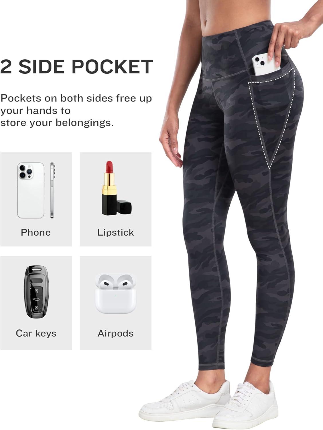 imageLZYVOO Leggings with Pockets for Women 6 Packs Soft High Waisted Tummy Control Workout Yoga PantsBlack black gray camo Green camo Gray