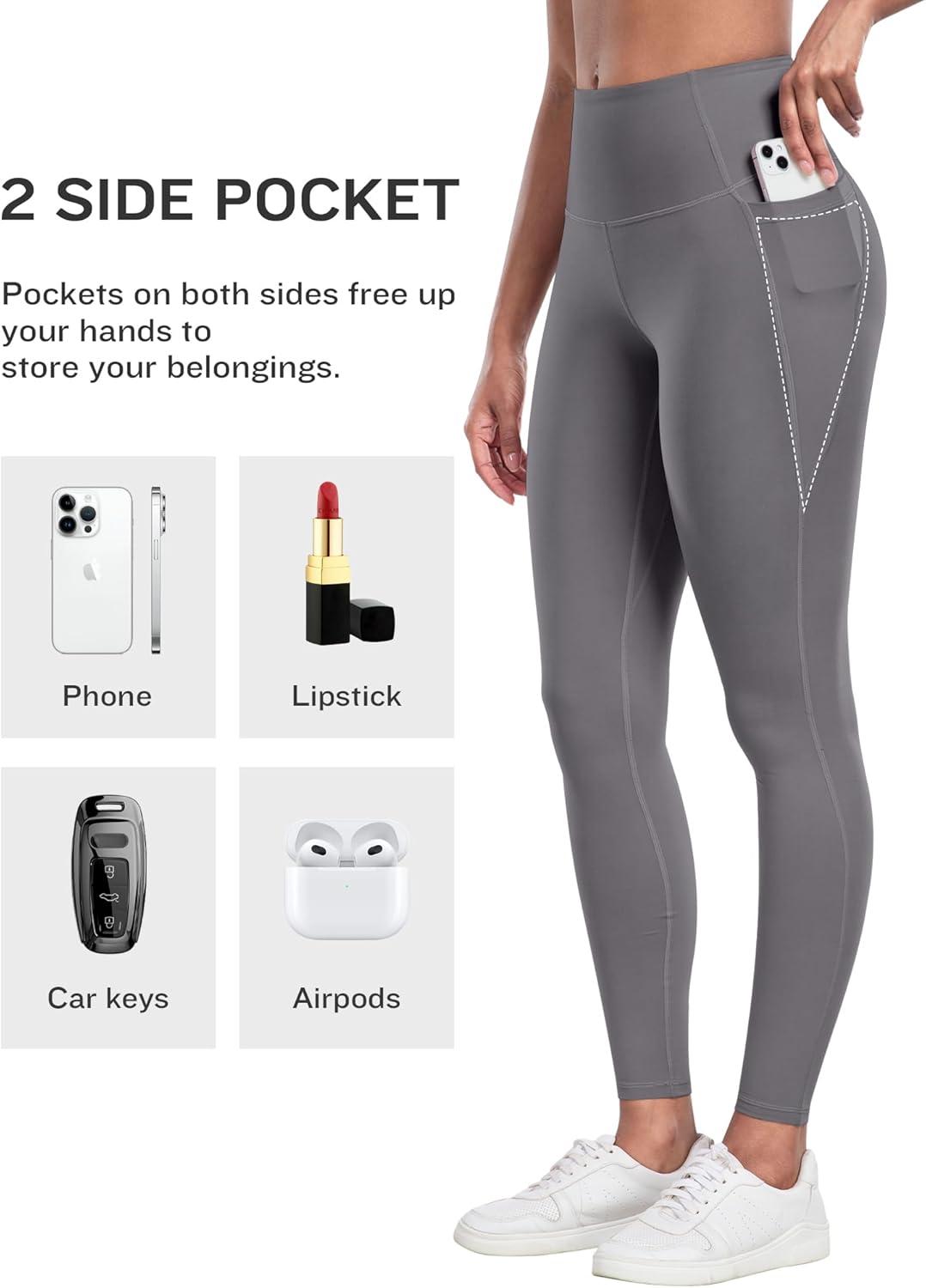 imageLZYVOO Leggings with Pockets for Women 6 Packs Soft High Waisted Tummy Control Workout Yoga PantsBlack black gray gray navy navy