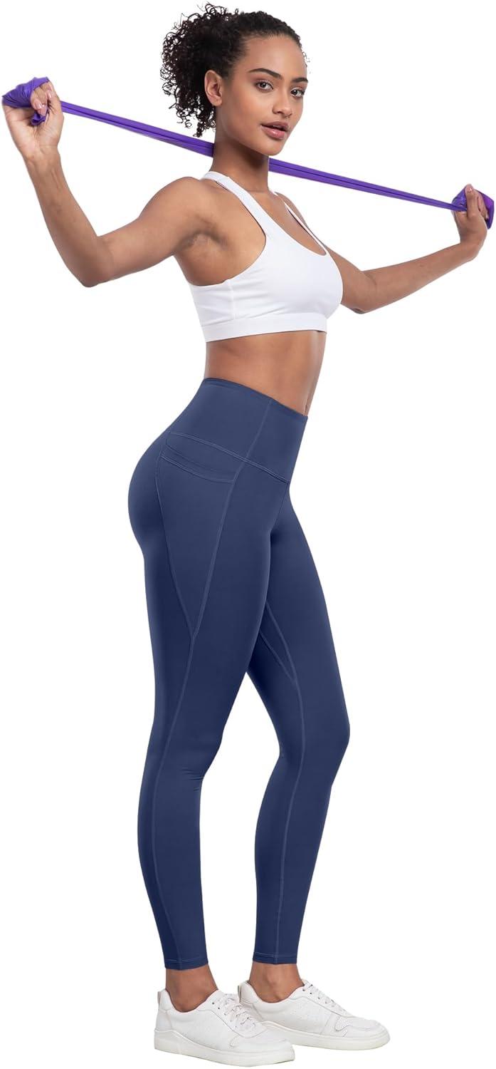 imageLZYVOO Leggings with Pockets for Women 6 Packs Soft High Waisted Tummy Control Workout Yoga PantsBlack black gray gray navy navy