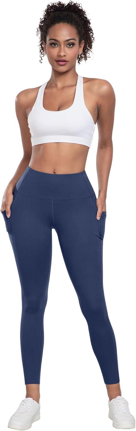 imageLZYVOO Leggings with Pockets for Women 6 Packs Soft High Waisted Tummy Control Workout Yoga PantsBlack black gray gray navy navy