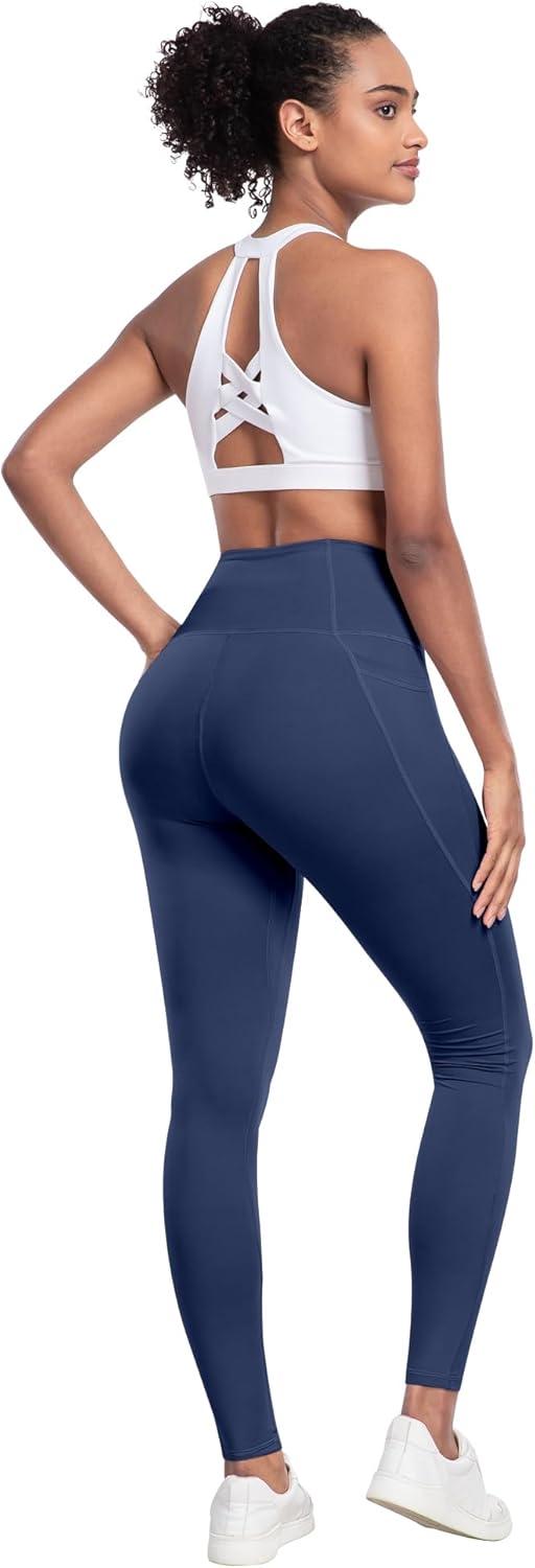 imageLZYVOO Leggings with Pockets for Women 6 Packs Soft High Waisted Tummy Control Workout Yoga PantsBlack black gray gray navy navy