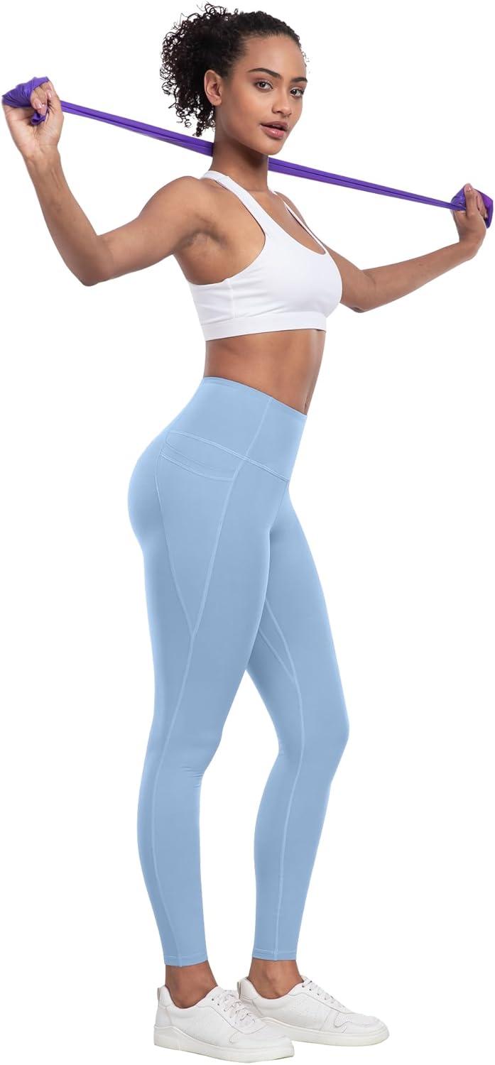 imageLZYVOO Leggings with Pockets for Women 6 Packs Soft High Waisted Tummy Control Workout Yoga PantsBlack black gray sky Blue pink mint