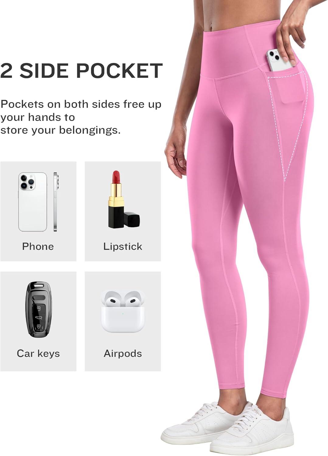 imageLZYVOO Leggings with Pockets for Women 6 Packs Soft High Waisted Tummy Control Workout Yoga PantsBlack black gray sky Blue pink mint