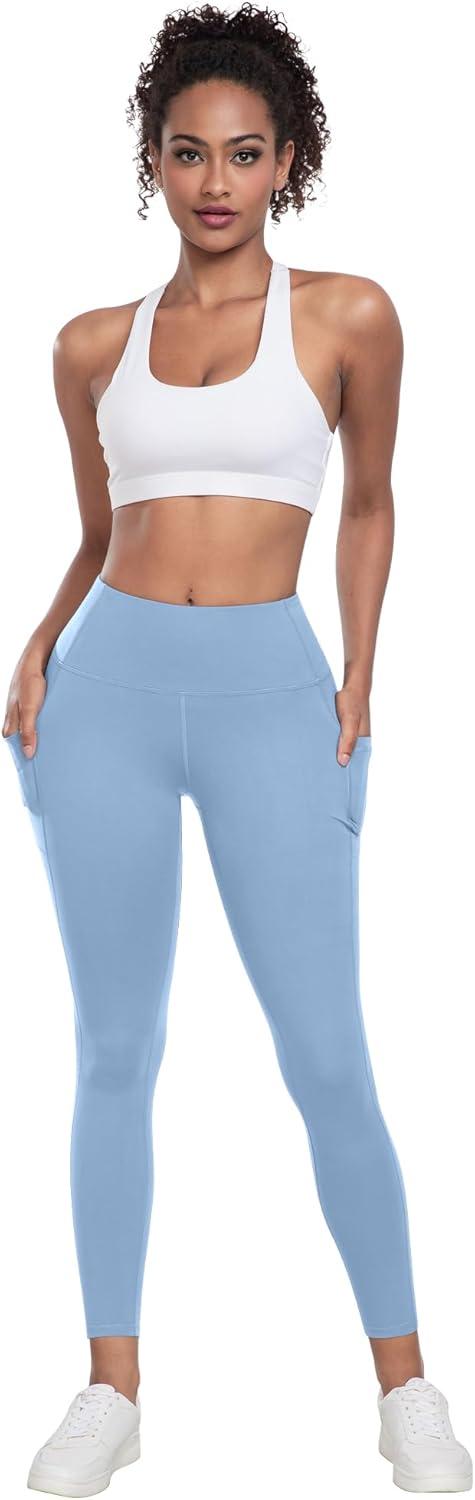 imageLZYVOO Leggings with Pockets for Women 6 Packs Soft High Waisted Tummy Control Workout Yoga PantsBlack black gray sky Blue pink mint