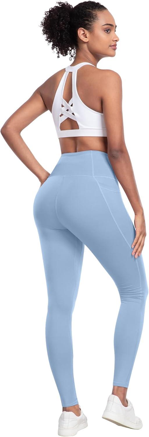 imageLZYVOO Leggings with Pockets for Women 6 Packs Soft High Waisted Tummy Control Workout Yoga PantsBlack black gray sky Blue pink mint