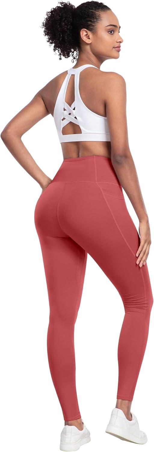 imageLZYVOO Leggings with Pockets for Women 6 Packs Soft High Waisted Tummy Control Workout Yoga PantsBlack gray navy army Green burgundy coral Red